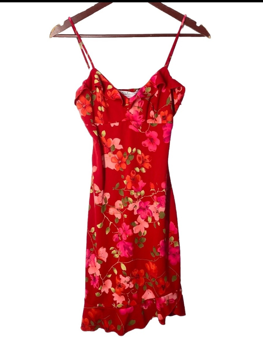 Vintage LA BELLE Y2K Babydoll Dress Red Floral Romantic 90s USA Midi Size Small